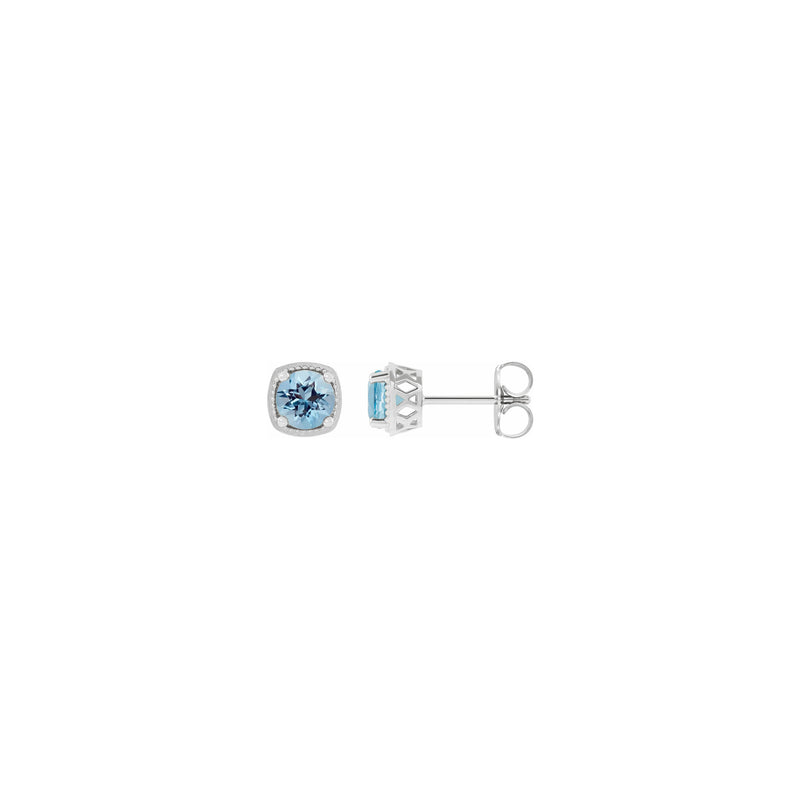 Round Aquamarine Beaded Cushion Setting Earrings (Silver) main - Popular Jewelry - New York