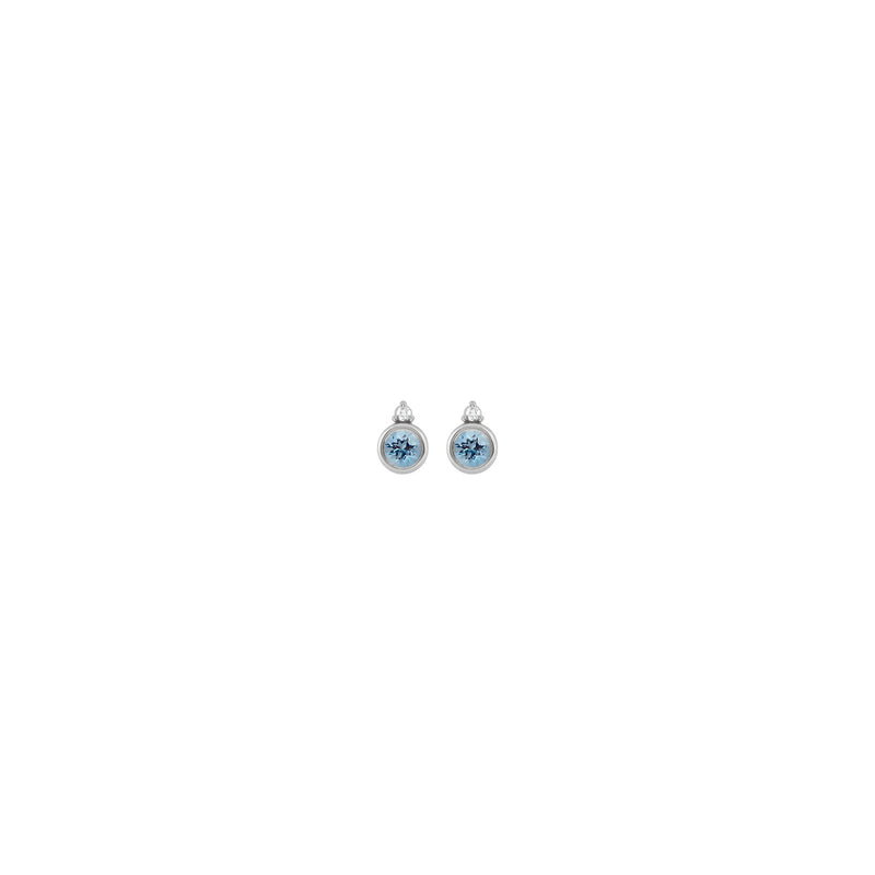 Round Aquamarine and Diamond Stud Earrings (Silver) side - Popular Jewelry - New York
