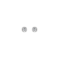 Round White Sapphire Beaded Cushion Setting Earrings (Silver) front - Popular Jewelry - New York