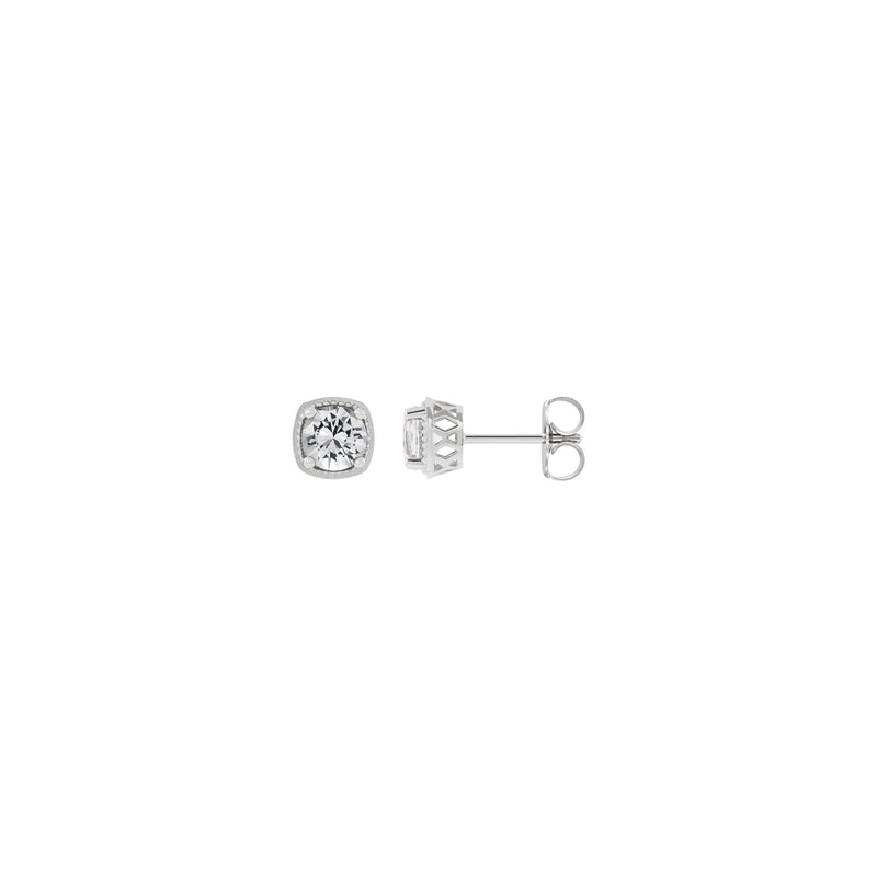 Round White Sapphire Beaded Cushion Setting Earrings (Silver) main - Popular Jewelry - New York