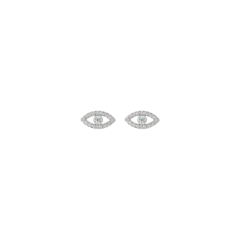White Sapphire Evil Eye Stud Earrings (Silver) front - Popular Jewelry - New York