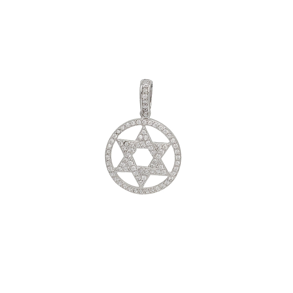 Zirconia Cuban Framed Star of David Medallion Pendant (Silver)