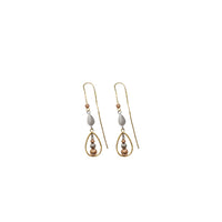 Tricolor Diamond-Cut Teardrop Design Dangling Earrings (14K)