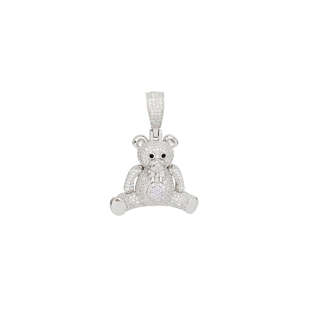 Iced-Out Teddy Bear Pendant (Silver)