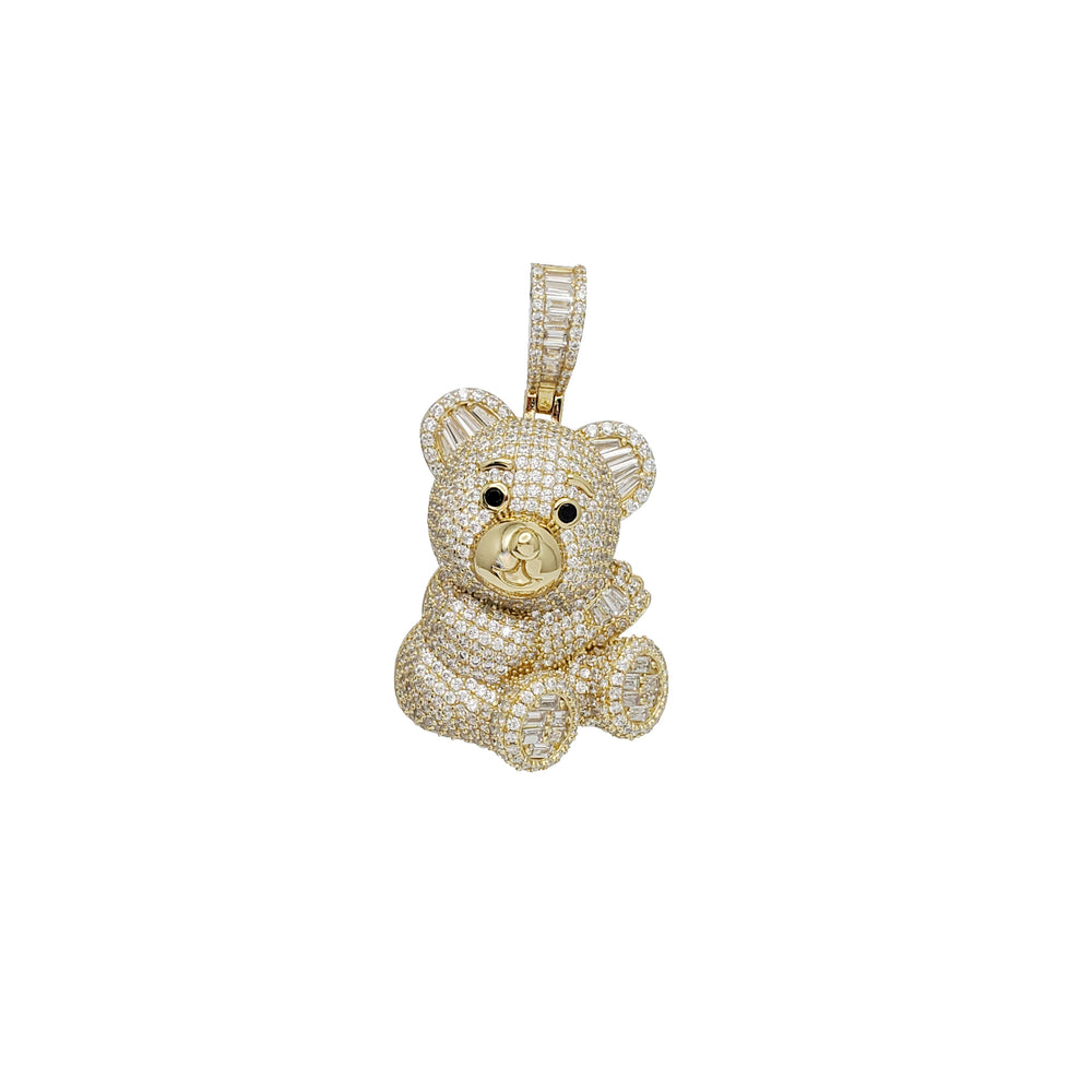 Iced-Out Teddy Bear Pendant (Silver)