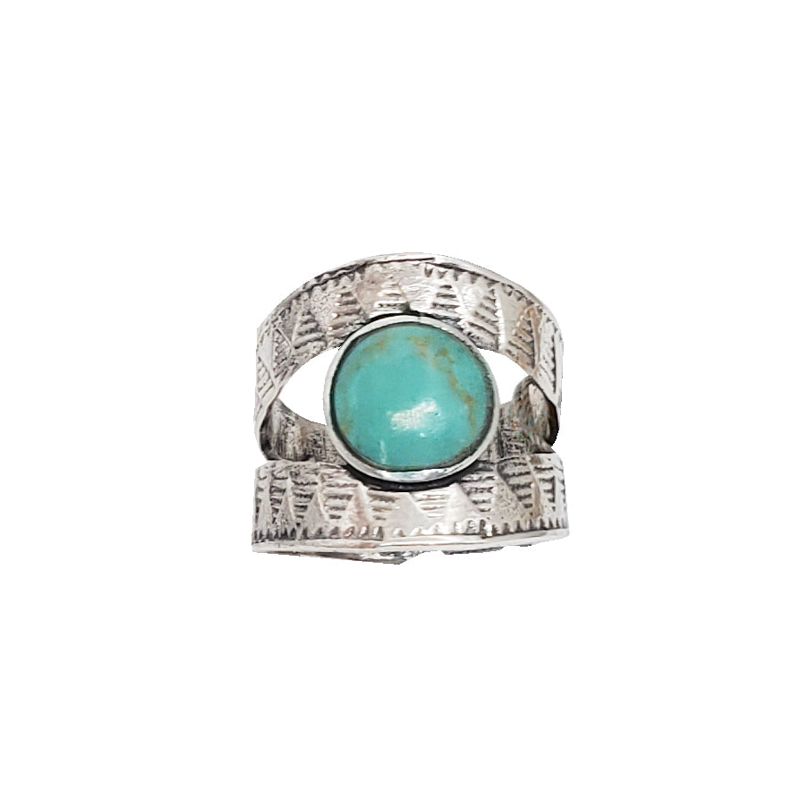 Parted Pleated Band Turquoise Bezel Ring (Silver)