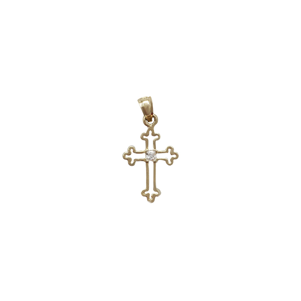 Tiny Cubic Zirconia Outlined Cross Pendant (10K)