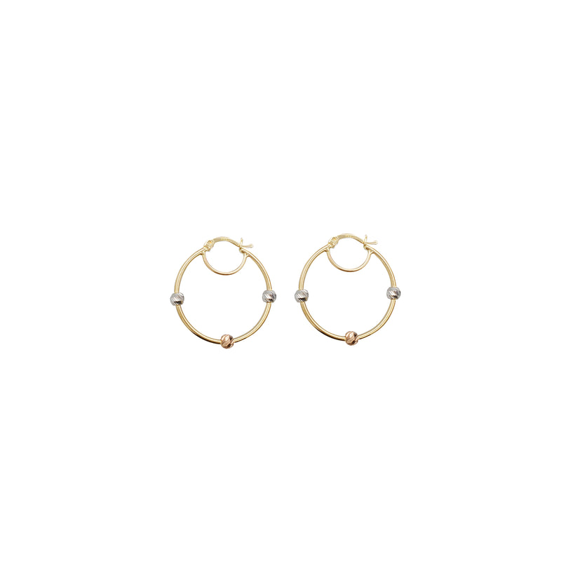 Tricolor Triple-Ball Hoop Earrings (14K)