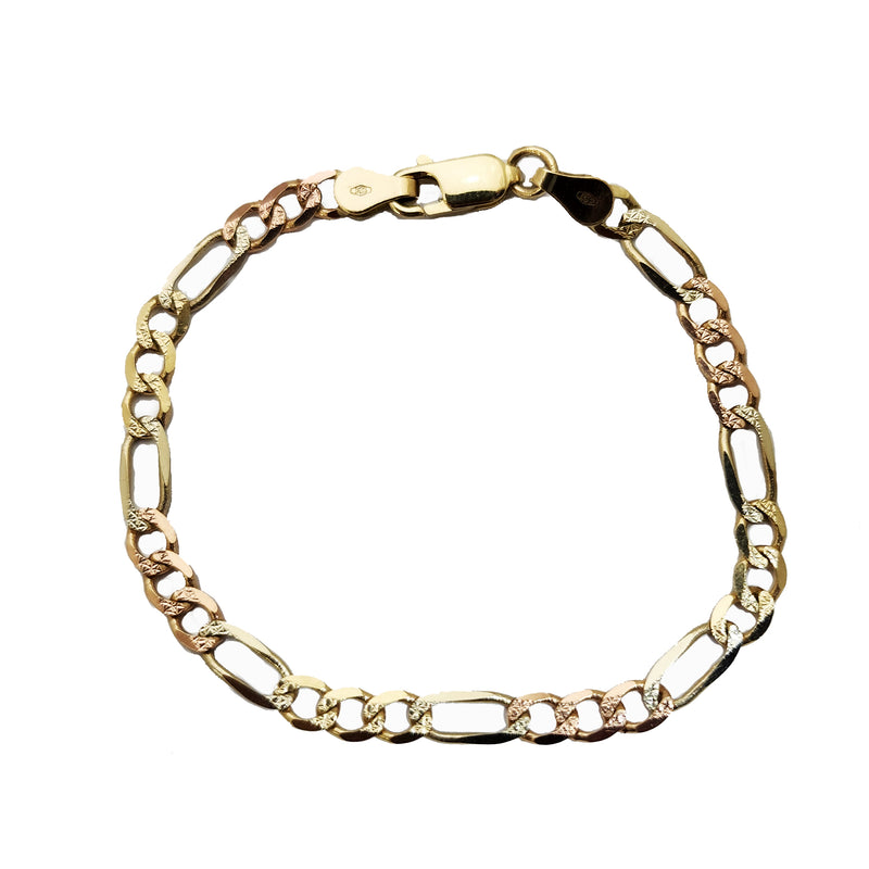 Tri-Color Figaro Bracelet (14K).