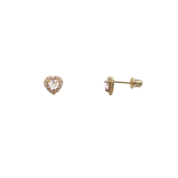 Zirconia Halo Red Heart Stud Earrings (14K)