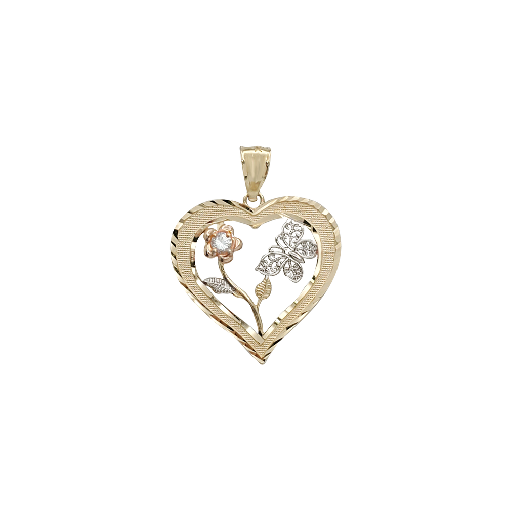 Rose & Butterfly Heart Pendant (14K)