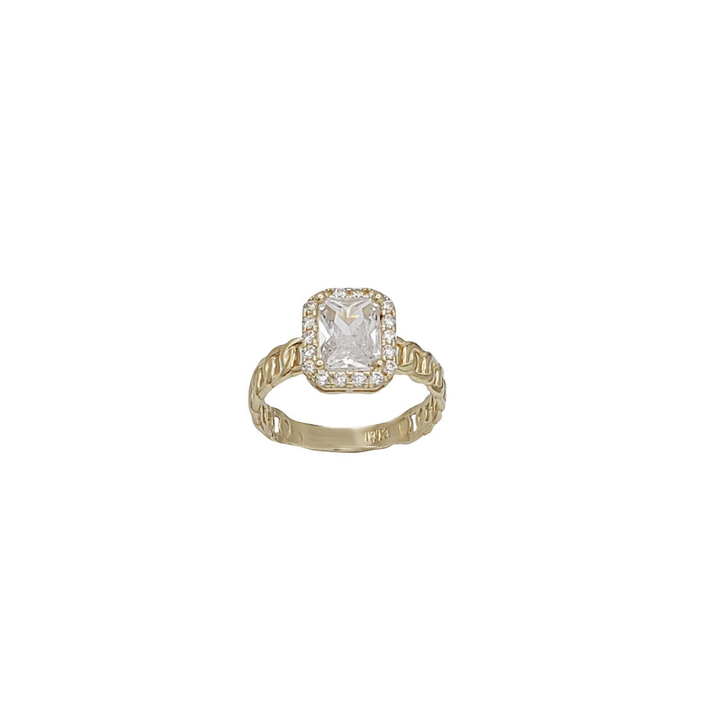 Birthstone Emerald-Cut CZ Halo Cuban Ring (14K)