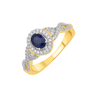 Halo Diamond With Sapphire Ring (14K)