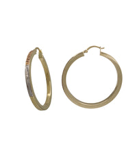 Tri-Tone Greek Key Pattern Hoop Earring (14K)