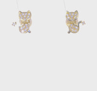 Cat with Bowtie CZ Stud Earrings (14K) 360 - Popular Jewelry - New York