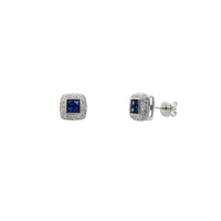 Diamond Square Pave Sapphire Stud Earrings (18K) Popular Jewelry New York