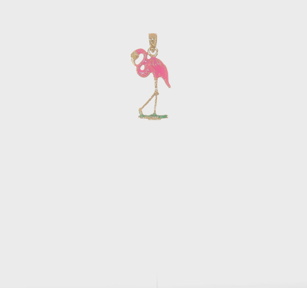 Colorful Flamingo 3D Pendant (14K) 360 - Popular Jewelry - New York