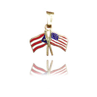Puerto Rican & USA Flag Yellow Gold Pendant (14K)