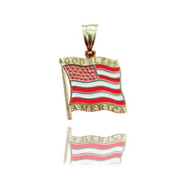 God Bless America USA Flag Yellow Gold Pendant (14K)