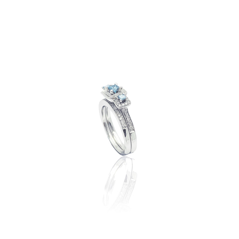 Three Stone Aquamarine Bridal Diamond Set Ring (14K)