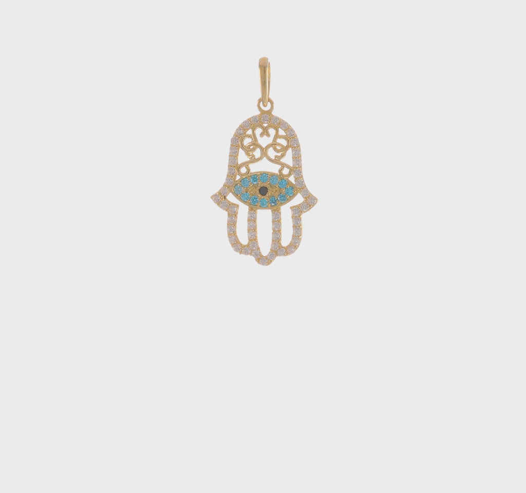 Icy Hamsa Outline Pendant (14K) 360 - Popular Jewelry - New York