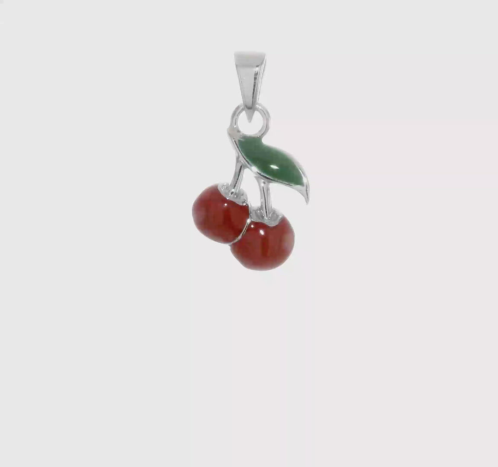 Cherry Duo Enamel Pendant (Silver) 360 - Popular Jewelry - New York