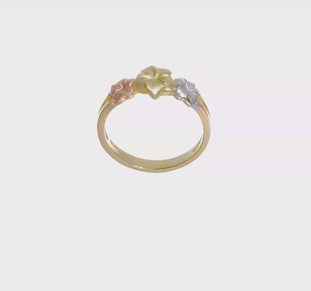 Plumeria Flower Trio Split Shank Ring (14K) 360 - Popular Jewelry - New York