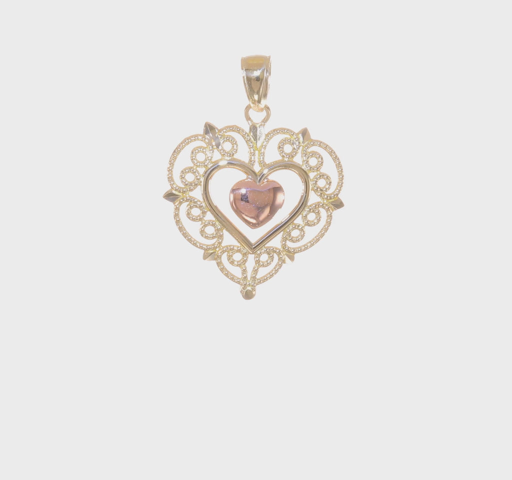 Lace Framed Heart Pendant (14K) 360 - Popular Jewelry - New York
