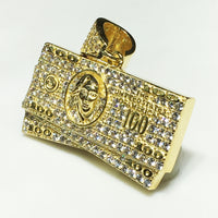 Iced-Out Hundred Dollar ($ 100) Bill Stack Pendant (Silver) - Popular Jewelry