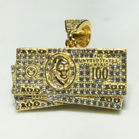 Iced-Out Hundred Dollar ($ 100) Bill Stack Pendant (Silver) - Popular Jewelry