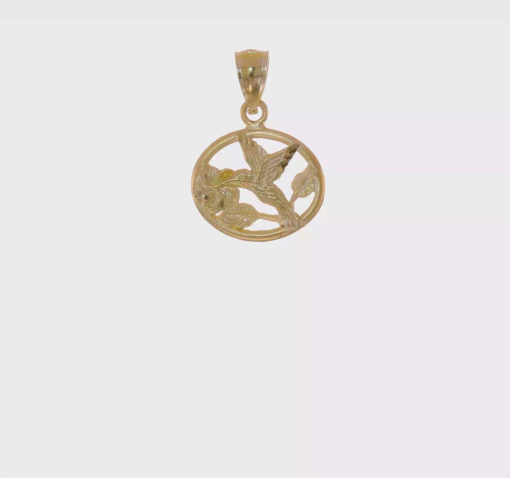 Hummingbird Sandblasted Oval Pendant (14K) 360 - Popular Jewelry - New York