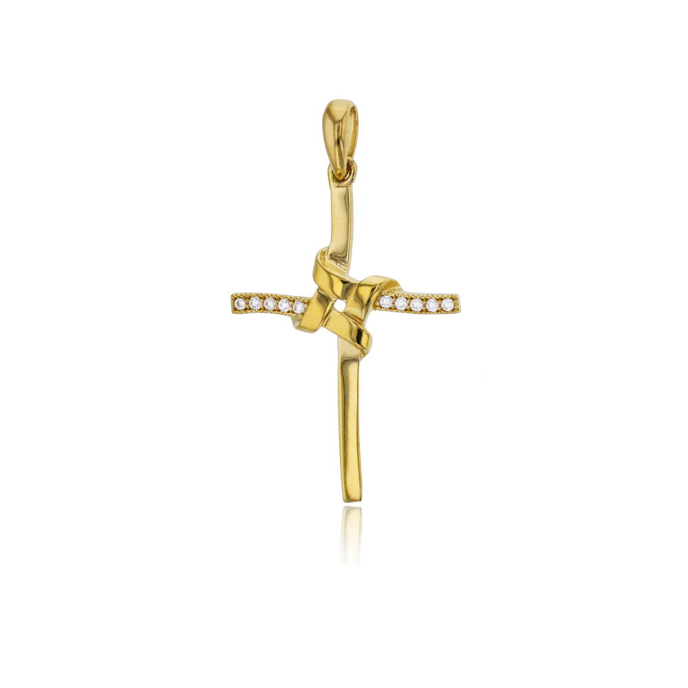 Yellow Gold CZ Cross Pendant (14K)