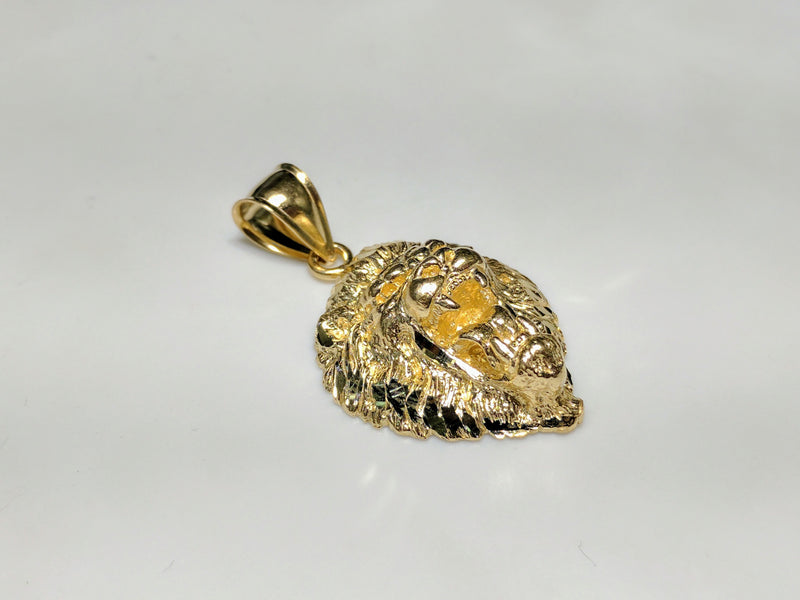 In the center: a lion head pendant with plain 10 and 14 karat gold options 45 degree angle view - Popular Jewelry