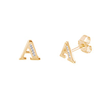 [10 mm] CZ Initial Letters Stud Earrings (14K)