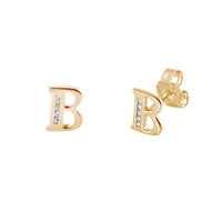 [10 mm] CZ Initial Letters Stud Earrings (14K)