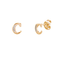 [10 mm] CZ Initial Letters Stud Earrings (14K)