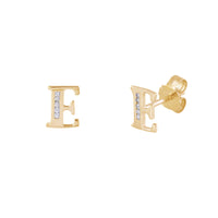 [10 mm] CZ Initial Letters Stud Earrings (14K)