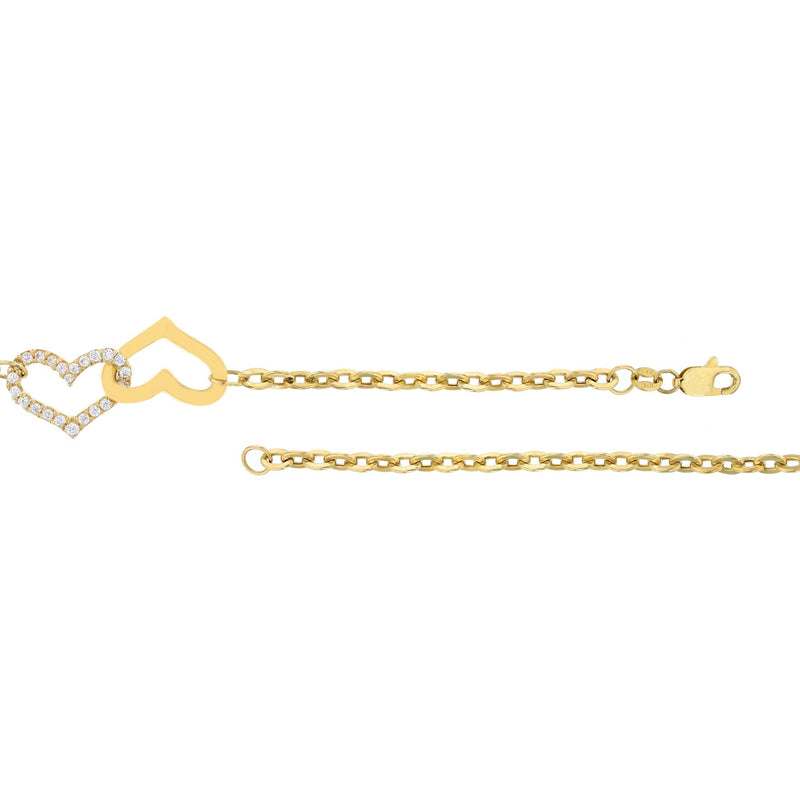Yellow Gold Double Heart Anklet (14K)