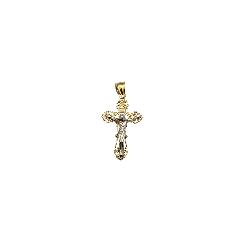 Two-tone Filigree INRI Crucifix Pendant (14K)