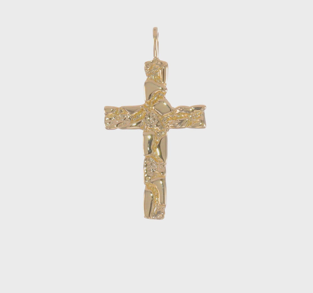 Nugget Cross Closed Back Pendant (14K) 360 - Popular Jewelry - New York