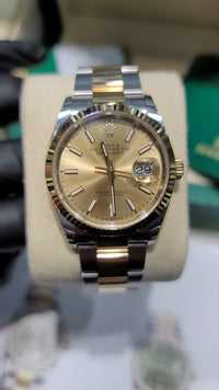 Rolex Datejust 36mm Two Tone Oyster Bracelet Fluted Bezel Champagne Dial