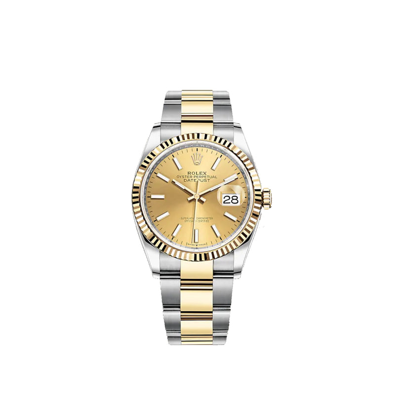 Rolex Datejust 36mm Two Tone Oyster Bracelet Fluted Bezel Champagne Dial