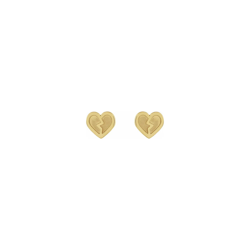 Broken Heart Stud Earrings yellow (14K) front - Popular Jewelry - New York