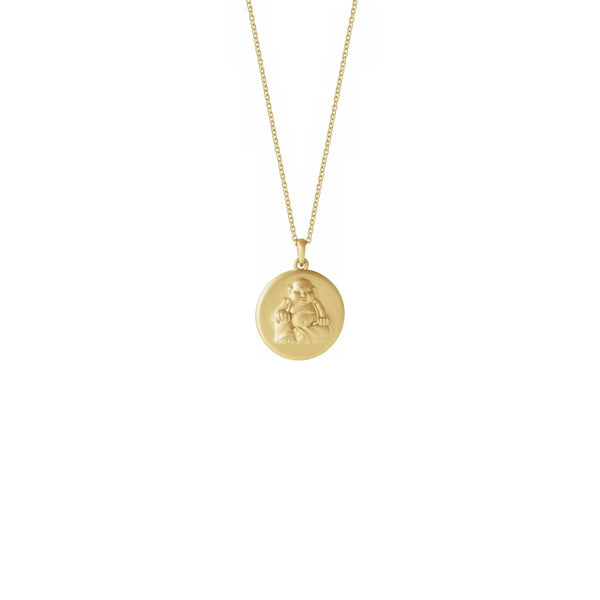 Buddha Medallion Necklace yellow (14K) front - Popular Jewelry - New York