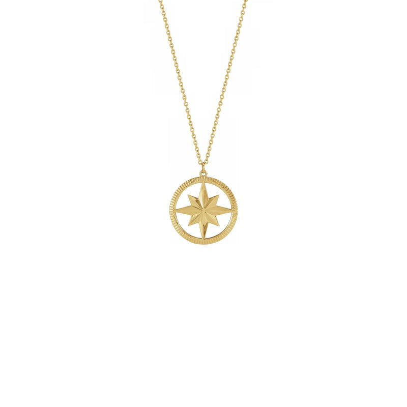 Compass Necklace yellow (14K) front - Popular Jewelry - New York