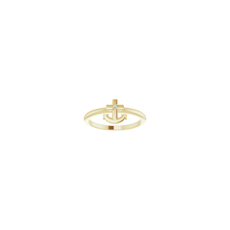 Diamond Anchor Cross Ring yellow (14K) front - Popular Jewelry - New York