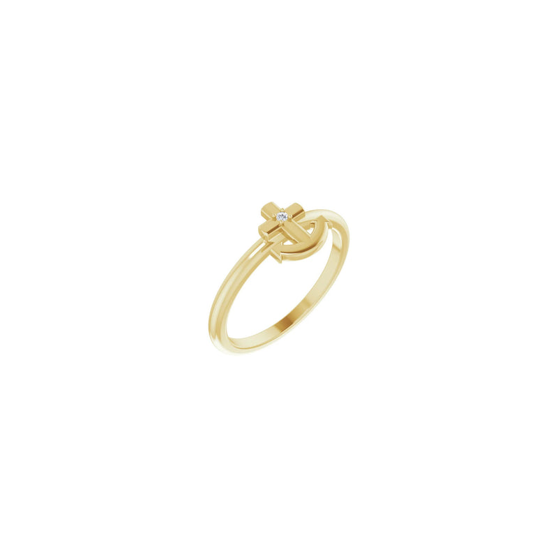 Diamond Anchor Cross Ring yellow (14K) main - Popular Jewelry - New York
