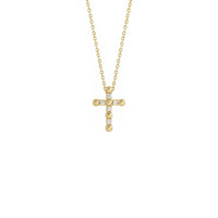 Diamond Beaded Cross Necklace yellow (14K) front - Popular Jewelry - New York