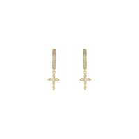 Diamond Cross Hinged Hoop Earrings yellow (14K) front  - Popular Jewelry - New York
