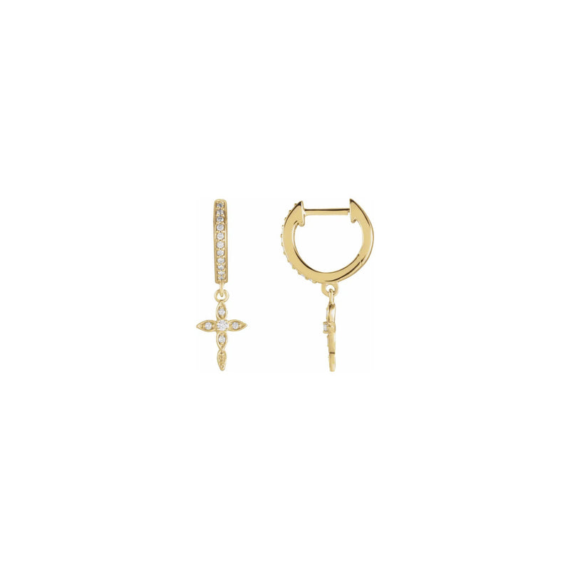 Diamond Cross Hinged Hoop Earrings yellow (14K) main - Popular Jewelry - New York